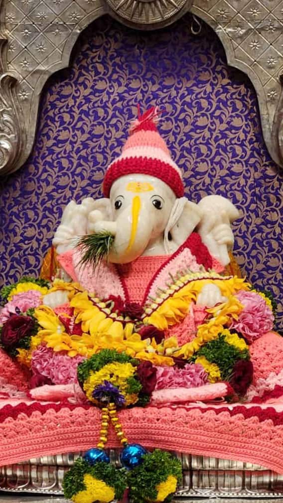 पुण्यातील प्रसिद्ध सारसबागच्या तळ्यातल्या गणपतीचं स्वेटर कलेक्शन!
