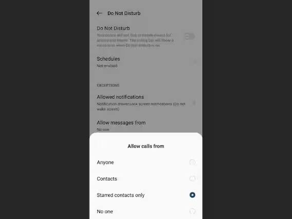 તમારે ફક્ત તે વ્યક્તિનો નંબર ઉમેરવાનો છે કે જેની પાસેથી તમે DND મૉડ ચાલુ હોય ત્યારે મેસેજ અથવા કૉલ પ્રાપ્ત કરવા માંગો છો, તમારા મોબાઇલમાં મનપસંદમાં આ પછી તમારે DND સેટિંગ્સમાં આવવું પડશે અને કૉલ્સ અથવા મેસેજમાં કૉલ્સને મંજૂરી આપોના વિકલ્પમાં સ્ટારેડ સંપર્ક પસંદ કરવો પડશે.
