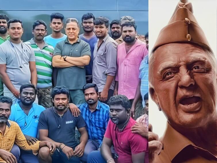 Indian 2 kamal haasan wraps up shooting picture goes viral Indian 2 Kamal Haasan: இந்தியன் 2 ஷூட்டிங் ஓவர்.. கோடை ரிலீஸ்.. படக்குழுவிடமிருந்து விடைபெற்ற கமல்ஹாசன்!