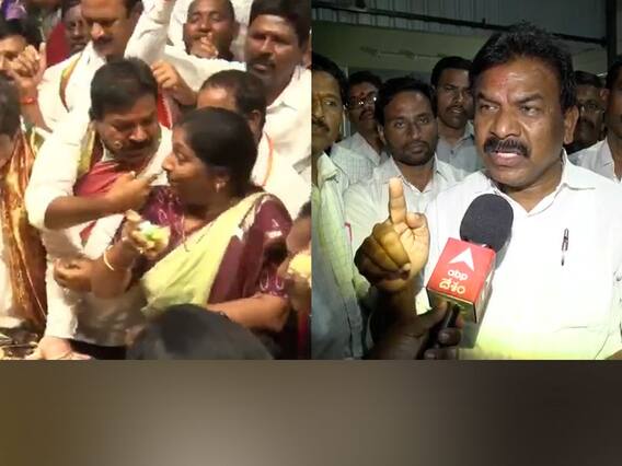 MLA Kavvampally Satyanarayana Behavior With Women |మహిళకు కేకు పూసిన ఎమ్మెల్యే.. క్లారిటీ ఇదిగో| ABP