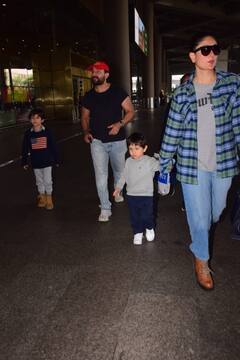 नए साल का जश्न मनाने के बाद देश लौटे Kareena-Saif, एयरपोर्ट पर स्टाइलिश लुक में दोनों बेटों के संग स्पॉट हुआ कपल