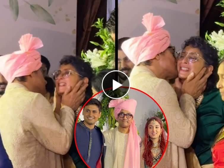 Aamir Khan Kissed Ex Wife Kiran Rao At Daughter Ira Khan Nupur Shikhare Wedding Netizens Called Him Tharaki Reena Dutta Also Present Mr Perfectionist Video Viral Social Media Aamir Khan : लेकीच्या लग्नात 'मिस्टर परफेक्शनिस्ट' आमिर खान लाइमलाईटमध्ये, भर मंडपात पहिल्या बायकोसमोर दुसऱ्या बायकोला केलं किस; नेटकऱ्यांनी घेतली शाळा