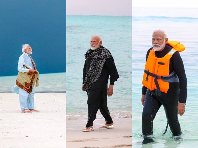 PM Modi Snorkeling During Lakshadweep Visit Central Scheme Beneficiaries | PM Modi Photos: पीएम मोदी ने लक्षद्वीप में की स्नॉर्कलिंग, कहा- 'जो लोग एडवेंचर करना चाहते हैं, उनकी...'