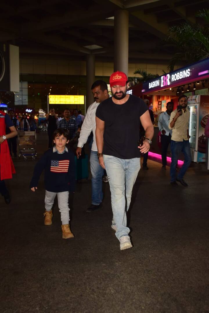 वहीं पापा सैफ भी अपने बड़े बेटे तैमूर का ख्याल रखते हुए नजर आए.