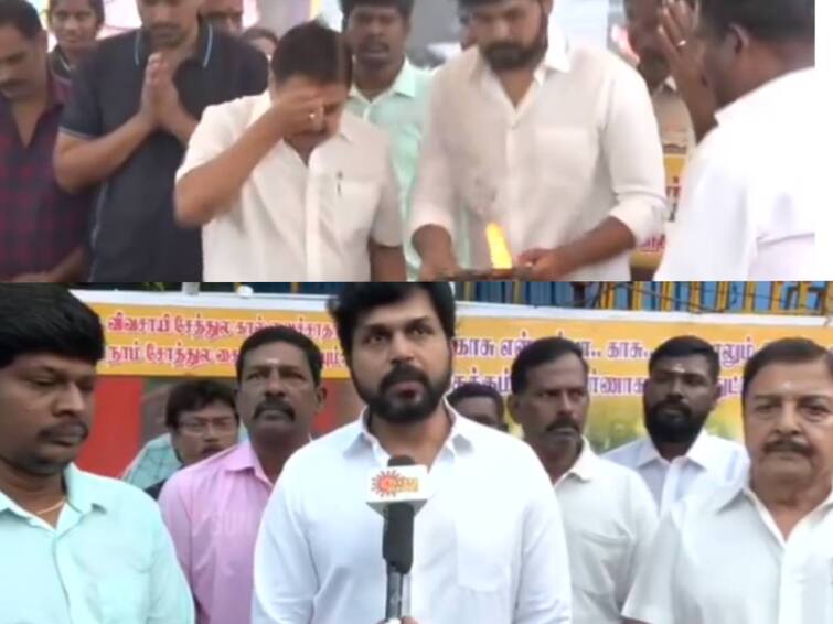 actor karthi and sivakumar paid homage to late dmdk leader vijayakanth Vijayakanth: விஜயகாந்த் நினைவிடத்தில் கண்ணீர் மல்க கார்த்தி அஞ்சலி.. நடிகர் சங்கம் சார்பில் இரங்கல் கூட்டம் அறிவிப்பு