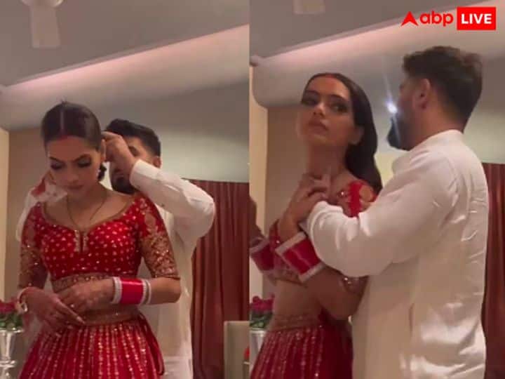 Couple Kiss and Romance Video viral on suhagraat first night of marriage watch Video: 'आगे का अपडेट देते रहना...',शादी की पहली रात पर कपल का रोमांस, खुद शेयर किया वीडियो, लोगों ने लिए मजे