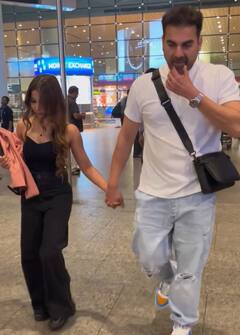 Arbaaz-Sshura Pics: पत्नी संग हाथों में हाथ थामे एयरपोर्ट पर स्पॉट हुए अरबाज खान, ब्लैक डीपनेक टॉप में कहर ढहाती दिखीं शूरा