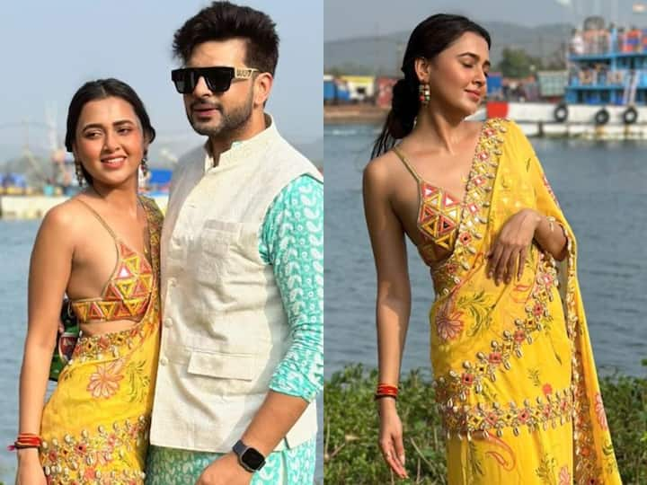 Tejasswi Prakash posted photos from her friend's haldi ceremony. Let's take a look at her outfit.