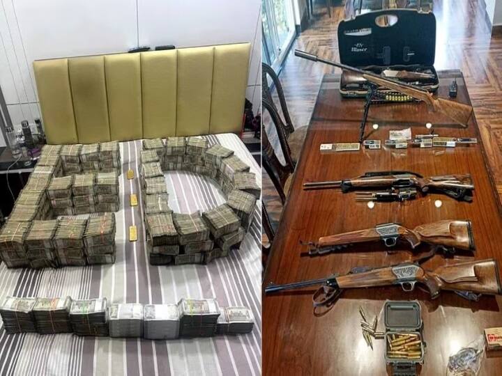 Haryana Congress MLA Raid Rs 5 Crore Cash 300 Guns Liquor Bottles gold biscuits Seized ED Raid : 100 பாட்டில் மது, 5 கோடி பணம்: காங்கிரஸ் எம்எல்ஏ வீட்டில் ரெய்டு.. ED அதிகாரிகள் அதிர்ச்சி