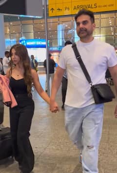 Arbaaz-Sshura Pics: पत्नी संग हाथों में हाथ थामे एयरपोर्ट पर स्पॉट हुए अरबाज खान, ब्लैक डीपनेक टॉप में कहर ढहाती दिखीं शूरा