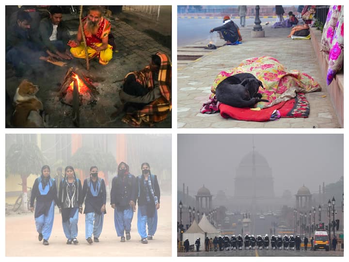 Cold wave conditions and fog prevailed in north India on Saturday. People were seen sitting around bonfires to keep themselves warm.