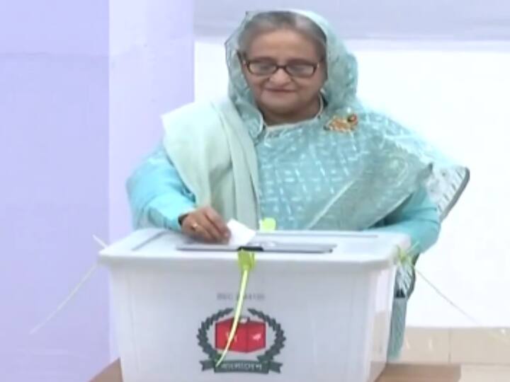Bangladesh PM Sheikh Hasina casted her vote in the General Elections 2024 on Sunday. (Image Source: X/@ANI)