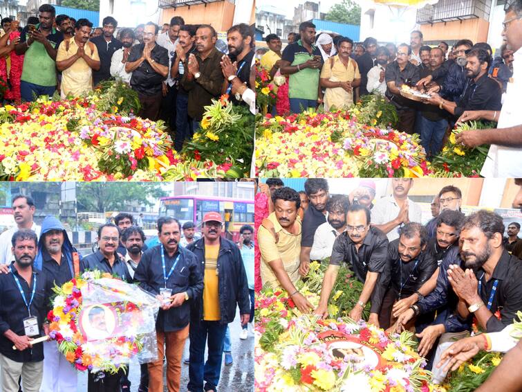 Tamil cinema celebrities pays tribute to captain vijayakanth memorial place in chennai Vijayakanth: ஓயாத கூட்டம்.. விஜயகாந்த் நினைவிடத்தில் அஞ்சலி செலுத்த திரண்ட பிரபலங்கள்!