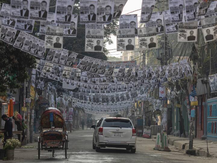 Posters of the election candidates are seen hanging over a street. (Image Source: Getty)