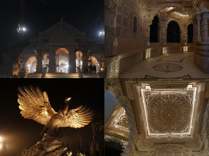 Ram Janmbhoomi Teerth Kshetra Trust shared images of an illuminated Ram Temple during night time ahead of the consecration ceremony