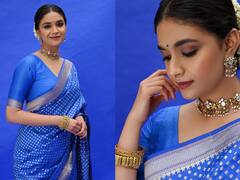 Keerthy Suresh Photos : “மேகமோ அவள்..” நீல நிற புடவை அணிந்து போஸ் கொடுக்கும் கீர்த்தி சுரேஷ்!
