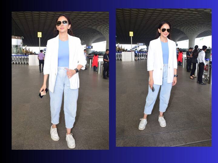 Rakul Preet Singh Pics: जैकी भगनानी संग शादी करने के रूमर्स से बीच रकुल प्रीत सिंह एयरपोर्ट पर स्पॉट हुईं. इस दौरान एक्ट्रेस काफी स्टाइलिश अंदाज में नजर आईं