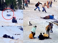 ठंड में मजे के चक्कर में लेने के देने पड़ गए, बर्फ पर 100 मीटर तक घिसटता गया शख्स, वीडियो देख हंसी नहीं रूकेगी