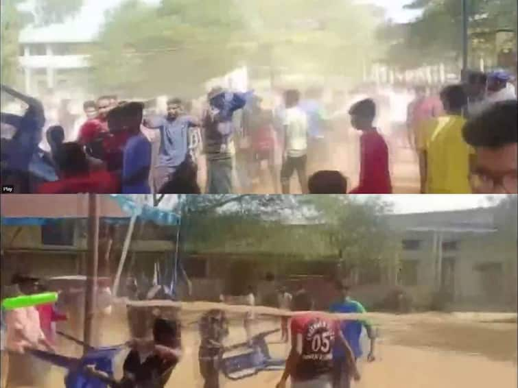 Andhra Pradesh clash broke out between two groups of Kabaddi players during a match of the 'Adudam Andhra' tournament in Nandyal Watch Video:  ஆந்திராவில் கபடி போட்டியில் வெடித்த வன்முறை - புழுதி பறக்க சரமாரியாக தாக்கிக் கொண்ட வீரர்கள்