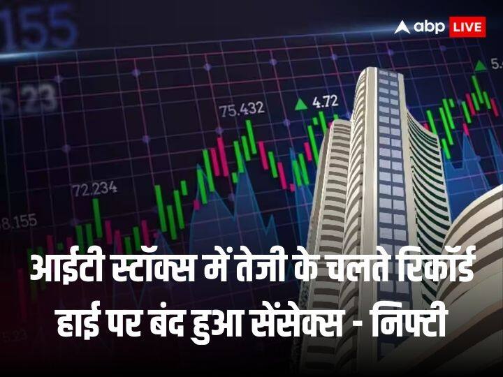 Indian Stock Market Closes At New Record High Due To Buying In It Stocks Sensex Nifty Closes At New High आईटी शेयरों में खरीदारी के बदौलत भारतीय शेयर बाजार शानदार तेजी के साथ हुआ बंद, सेंसेक्स-निफ्टी ऐतिहासिक हाई पर हुआ क्लोज