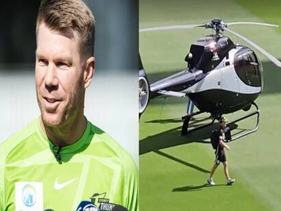 David Warner arrives at the BBL in a helicopter Watch: கிரிக்கெட் மைதானத்திற்கு ஹெலிகாப்டரில் வந்து கெத்து கட்டிய டேவிட் வார்னர்... வைரல் வீடியோ!
