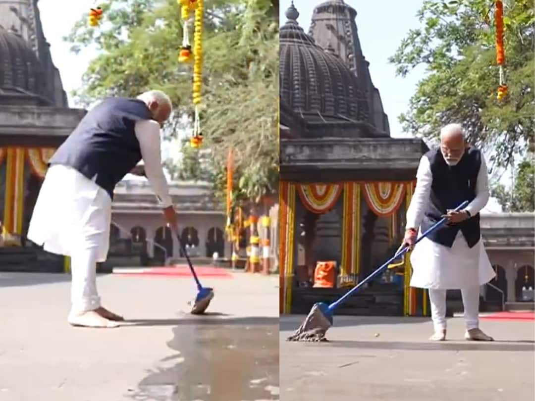 PM Modi took part in Swachhata Abhiyan at the Kalaram temple in Nashik ఆలయ ప్రాంగణంలో స్వచ్ఛ అభియాన్, స్వయంగా శుద్ధి చేసిన ప్రధాని మోదీ