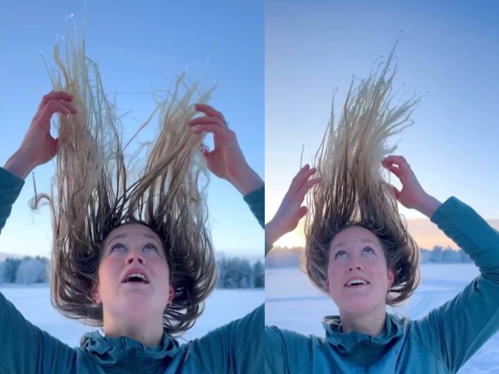 In Sweden a woman went out with wet hair in -30 degree temperature, then her hair froze स्वीडन में -30 डिग्री तापमान में गीले बालों के साथ बाहर निकली महिला, फिर जम गए बाल