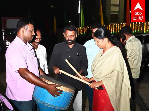 Kanimozhi Chennai Sangamam : மேளம் வாசித்து அசத்திய கனிமொழி வேற லெவல்!