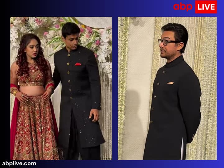 Ira Khan Nupur Shikhare Wedding Reception Actor Aamir Khan Teach Daughter And Son In Law How To pose Ira-Nupur Wedding Reception: बेटी आयरा और दामाद नुपुर को पोज सिखाते नजर आए आमिर खान, सामने आया कपल के रिसेप्शन का वीडियो