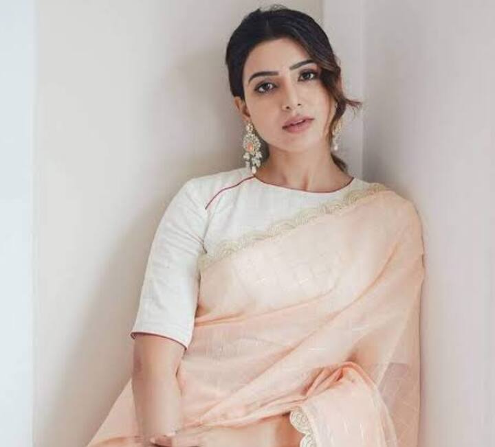 Samantha Ruth Prabhu embraces pastel pink bliss with a contrasting white blouse, radiating charm and grace. (Image Source: Special Arrangement)