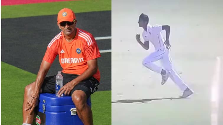 Rahul Dravid's son Samit Dravid's bowling video in Cooch Behar Trophy goes viral Rahul Dravid: কোচবিহার ট্রফিতে বল হাতে নজর কাড়লেন রাহুল দ্রাবিড়পুত্র সমিত, ভাইরাল হল ভিডিও