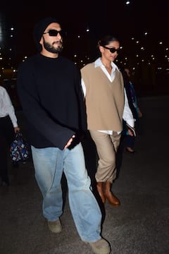 Pics: સ્ટાઇલિશ અંદાજમાં એરપોર્ટ પર સ્પૉટ થયા દીપિકા-રણવીર