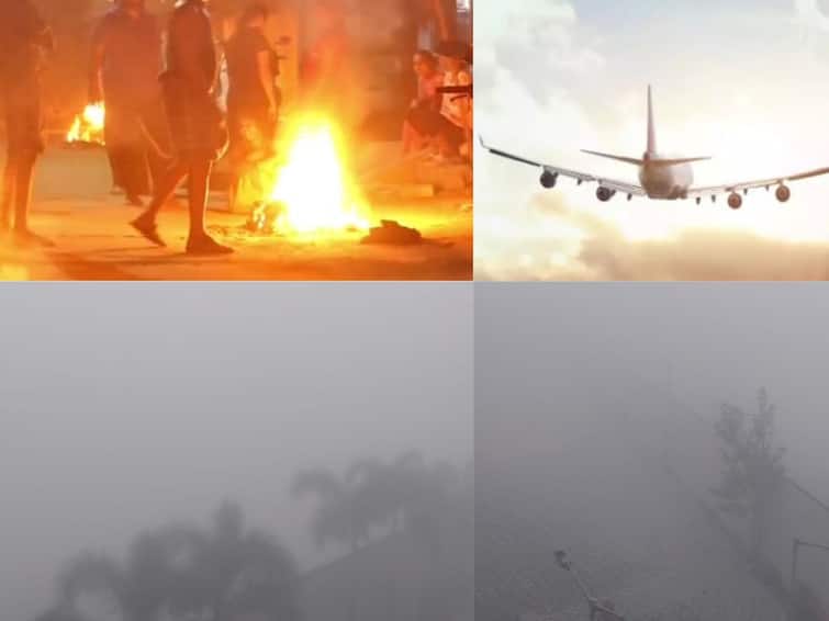 boogie celebration from early morning - Smog envelops Chennai Bhogi Air Quality Chennai: தொடங்கியது போகி கொண்டாட்டம் - சென்னையை சூழ்ந்த புகை மூட்டம்; விமான சேவை பாதிப்பு!