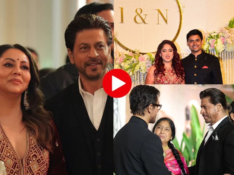 Shah Rukh Khan attends aamir khan daughter Ira Khan Reception with gauri khan Shah Rukh Khan: रुसवा फुगवा विसरून किंग शाहरुख पत्नीसह आमिरच्या लेकीच्या रिसेप्शनला पोहोचला; हटके एन्ट्रीने सर्वांच्या नजरा खिळल्या