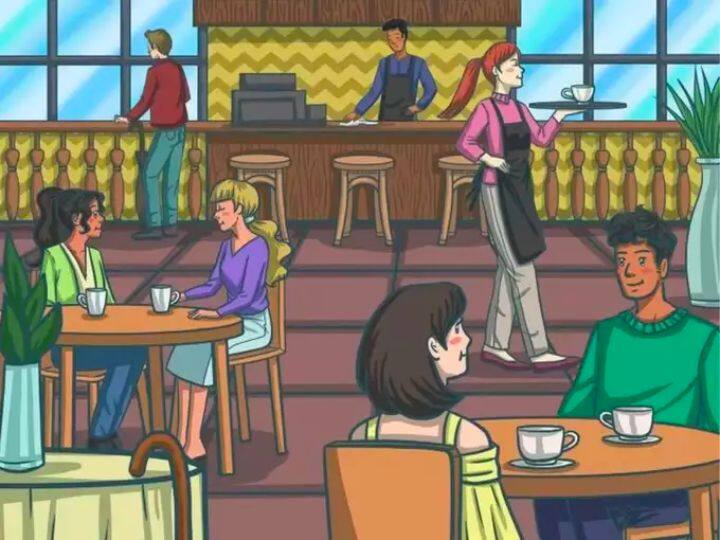 तस्वीर एक कैफे कार्टून की है जहां बहुत सारे लोग बैठे हुए दिखाई दे रहे हैं. इन्हीं लोगों के बीच में कहीं एक छत रखा हुआ है. उस छाते को आपको ढूंढना है.