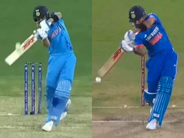 Virat Kohli replicate Haris Rauf Shot of the century 2022 T20 World Cup this time he hit on Naveen Ul Haq Watch video IND vs AFG T20I Watch: विराट कोहली ने दोहराया हारिस रऊफ वाला 'शॉट ऑफ द सेंचुरी', इस बार दोस्त नवीन उल हक हुए शिकार, वीडियो वायरल