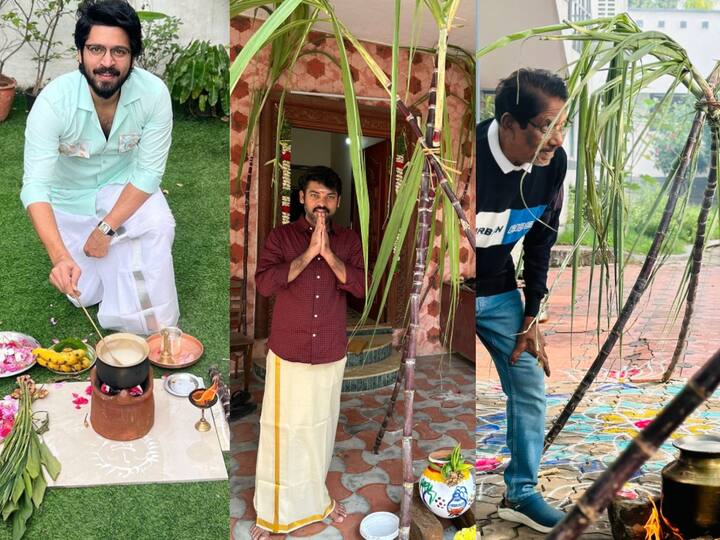 Celebrities Pongal Photos : குடும்பத்துடன் பொங்கல் கொண்டாடிய திரை பிரபலங்களில் புகைப்படங்களை இங்கே பார்க்கலாம்.