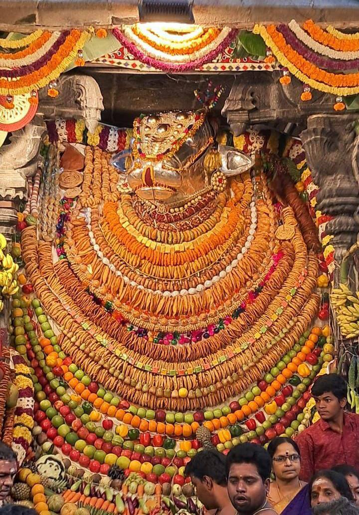 மாட்டுப் பொங்கலையொட்டி, திருவண்ணாமலை அண்ணாமலையார் கோயிலில் உள்ள பெரிய நந்திக்கு சிறப்பு அபிஷேகம் செய்து பின்னர் வெள்ளிக்கவசம் அணிவிக்கப்பட்டு, பூ, பழங்கள், இனிப்புகள், காய்கறிகள் உள்ளிட்ட பல்வேறு பொருட்களைக் கொண்டு சிறப்பு அலங்காரம் செய்யப்பட்டுள்ளது.