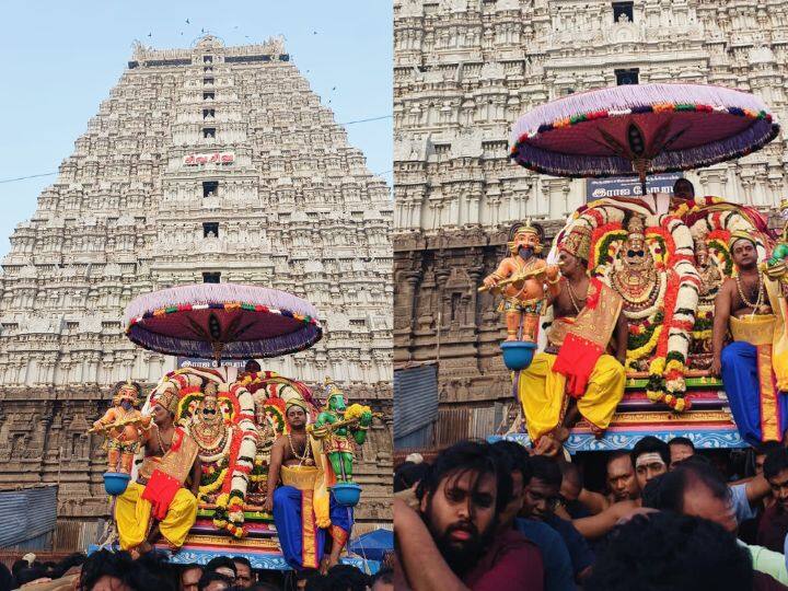 திருவண்ணாமலை அண்ணாமலையார் கோவிலில் மாட்டுப்பொங்கலை முன்னிட்டு உண்ணாமலை அம்மன் ஆகிய அண்ணாமலையார் சூரிய பகவானுக்கு காட்சியளிக்கும் நிகழ்வு விமரிசையாக நடைபெற்றது