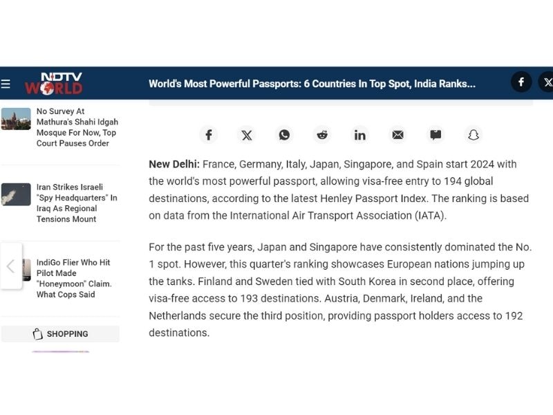 Fact Check: Misleading Data Presented To Claim Media Misreported India's Passport Ranking