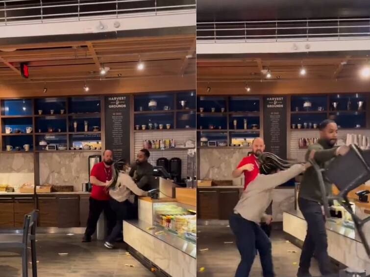 US Airport Employee Attacks Manager After Being Fired video goes viral Watch Video: பணிநீக்கம் செய்த மேனேஜர்கள்: வாடிக்கையாளர்கள் முன்னே வெளுத்து வாங்கிய பெண் ஊழியர் - வைரல் வீடியோ