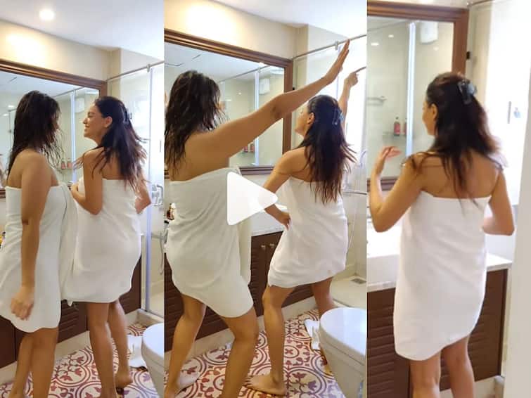 divya agarwal towel dance in the bathroom at her bachelorette party in Goa video viral VIDEO: 31 व्या वर्षी बिझनेसमॅनशी लग्न करणार अभिनेत्री;  बॅचलर पार्टीमधला 'टॉवेल डान्स' पाहून होणारा पती म्हणाला, 