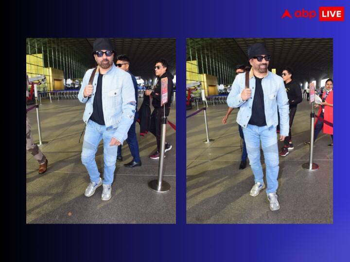 Sunny Deol Pics: 'गदर 2' एक्टर सनी देओल आज सुबह मुंबई एयरपोर्ट पर स्पॉट किए गए. इस दौरान सनी काफी स्टाइलिश अंदाज में नजर आए. एक्टर की तस्वीरें सोशल मीडिया पर वायरल हो रहा है.