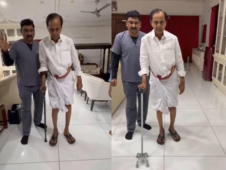 MP Santosh Kumar Posted KCR Walking Video In Twitter KCR : కర్ర సాయంతో నడుస్తున్న కేసీఆర్- వీడియో వైరల్