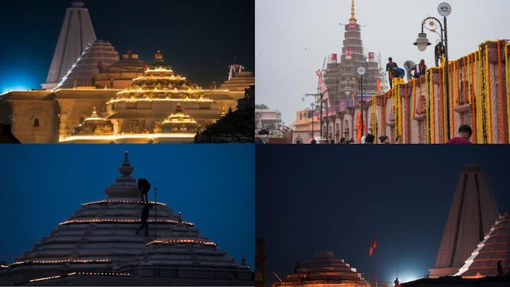 Ayodhya's Ram Mandir shines in the evening glow ahead of the consecration ceremony.