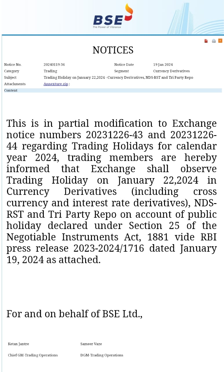 Stock Market Holiday: रामलला के प्राण प्रतिष्ठा वाले दिन शेयर बाजार में भी नहीं होगा कारोबार, स्टॉक एक्सचेंजों का फैसला