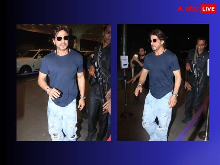 Shah Rukh Khan Pics: बॉलीवुड के बादशाह शाहरुख खान को मुंबई एयरपोर्ट पर स्पॉट किया गया. इस दौरान किंग खान काफी स्टाइलिश अंदाज में नजर आए. एक्टर की तस्वीरें अब वायरल हो रही हैं.