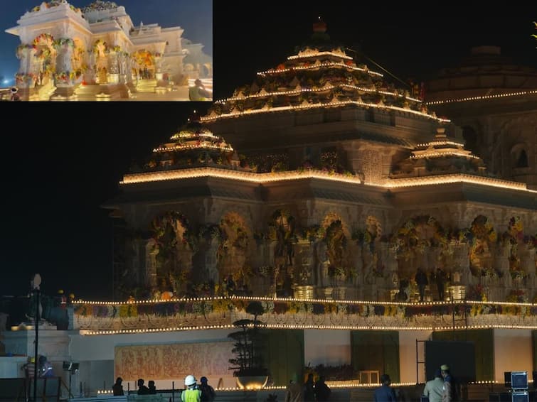 Watch Video Sneak Peek Into Ayodhya Ram Mandir Ahead Of Opening Ceremony ధగధగ మెరిసిపోతున్న అయోధ్య ఆలయం, ఎంత అందంగా అలంకరించారో చూడండి