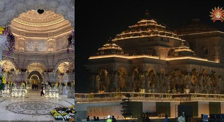 Ayodhya: સદીઓની રાહ જોયા બાદ હવે એવો સમય આવી ગયો છે, જ્યારે દુનિયાભરમાં ફેલાયેલા કરોડો રામ ભક્તો ભવ્ય રામ મંદિરમાં તેમના ભગવાનના દર્શન કરી શકશે. 22 જાન્યુઆરીએ અભિષેક થયા બાદ મંદિરને સામાન્ય લોકો માટે ખોલવામાં આવશે અને દરેક લોકો દર્શન કરી શકશે.  દેશભરમાં લોકોને સોમવારે રામ જ્યોતિ પ્રગટાવવાની વિનંતી કરવામાં આવી છે. પ્રાણ પ્રતિષ્ઠા કાર્યક્રમ માટે મંદિરને અંદરથી ખૂબ જ ભવ્ય રીતે શણગારવામાં આવ્યું છે.  મંદિરને અંદરથી ફૂલોથી શણગારવામાં આવ્યું છે. તે જ સમયે, વિવિધ પ્રકારની લાઇટિંગ સિસ્ટમ મંદિરને દૃશ્યમાન બનાવી રહી છે.