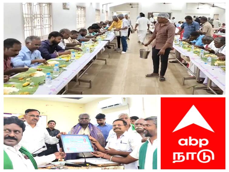 Mayiladuthurai  news government officer treated the farmers with delicious food - TNN ஊருக்கே சோறு போடும் விவசாயிகளுக்கு சோறு  போட்ட அரசு அதிகாரி - மயிலாடுதுறையில் நெகிழ்ச்சி